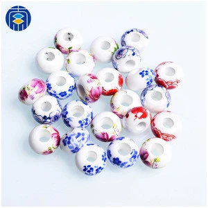 Wholesale Big Hole Beads Hand Painted Blue And White Porcelain Beads