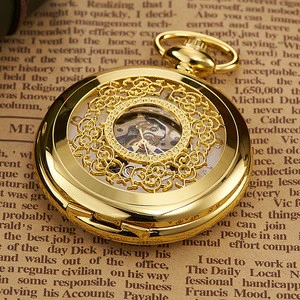 Wholesale Cheap Antique Thin Pocket Watches Gold Case Stainless Chain with Mechanical Movement Watch
