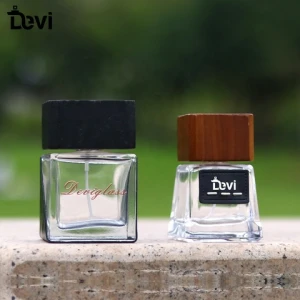 Wholesale Custom Square Bottle Series With Wood Cap 100ml Glass Perfume Bottle