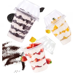 Wholesale Customize 9oz Clear Disposable Plastic PP Cups with Lids & Logo For Yogurt, Ice Cream, Sundae Tumbler