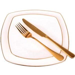 Wholesale Dishes Plates Ceramic Bamboo Melamine Food Grade Eco-friendly Dinner Decorative Plate White And Gold Dinnerware