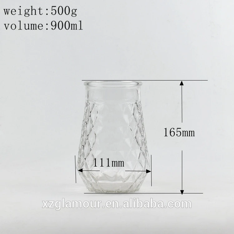 Wholesale Embossed Home Decor 900ml Clear Glass Vase