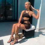 wholesale fashion 2021 spring/summer new solid color sleeveless hollow irregular mesh  dresses women