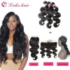 wholesale free sample cuticle aligned virgin human hair weave bundles with lace closure frontal guangzhou hair factory