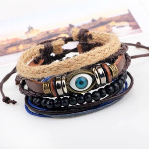 Wholesale Handmade Men Jewelry Multilayer Wristband Bracelet Evil Eye Bracelet
