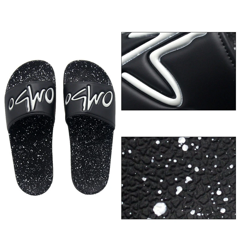 wholesale pvc sole black mens slipper, paint pu slippers leather sandals man , rubber sandal embossed logo custom slide