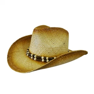 Wholesale Raffia Straw Hats Beads Decoration Woman Cowboy Hats
