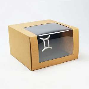 Wholesale Simple Kraft Paper Box Square Shape Custom Logo Hat Packaging Box With Window