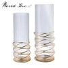 Wholesale wedding home decor pieces glass with metal wire flower vases