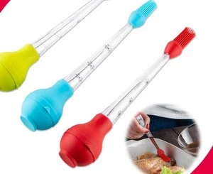 With silicone BBQ cleaning brush multifunctional silicone meat poultry baster turkey baster with marinade injection tube