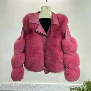 Women Real Leather Coat Ladies Warm Real Fox Fur Short Jacket Full Sleeves