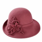 Women Wool Felt Hats with Belt Korea Style Female Formal Black Red Fedora Hats