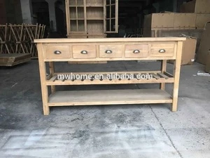 Wooden 5 drawers entrance table console with wine rack