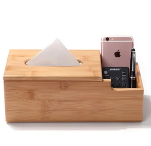 Wooden Multifunction Desktop Remote Control Tissue Box Storage Box