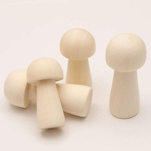 Wooden Peg Doll Mushroom Head Small Wood Sculpture DIY Craft for Painting Ornament Decoration