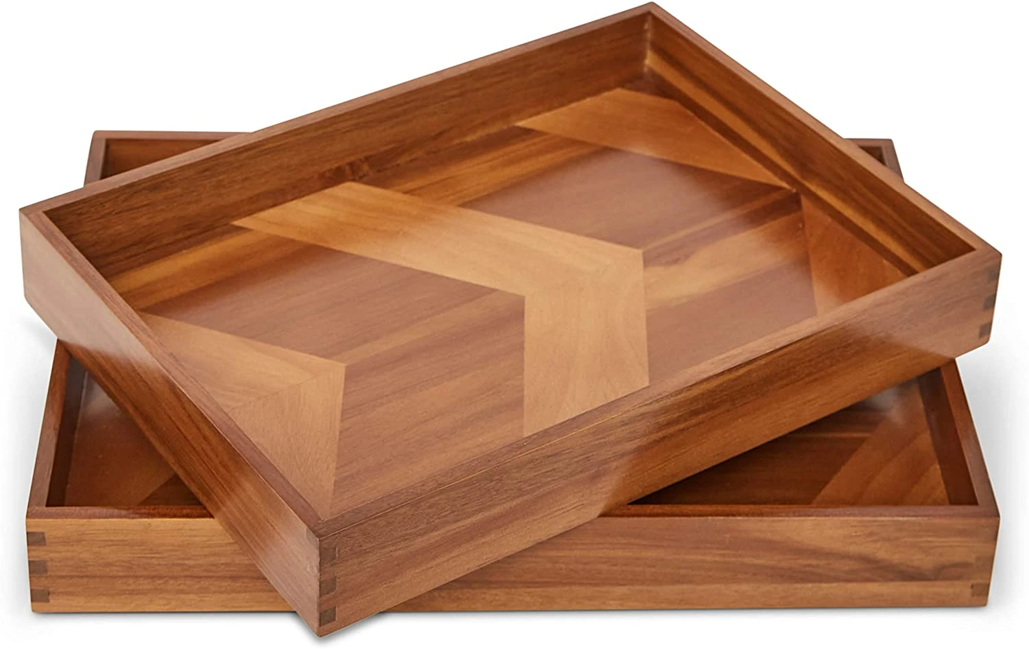 Wooden Tray - 2-piece Set - No Handle - Decorative Coffee Table Tray - Make-up Storage Box - Farmhouse Decorative - Home Decorat
