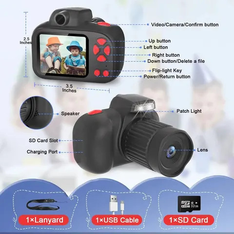 X18 Kids Camera 2.4-inch 10x Optical Zoom Best Festival Gifts Cartoon Children Camera Style Girls Boys Features CMOS Imaging