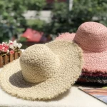 YD210 DIY Outdoor Traveling Women Colorful Wide Brim Cowboy Cap Natual Paper Flat Panama Hat Summer Sun Beach Raffia Straw Hats