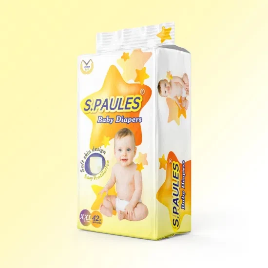 Yellow XXL Size Disposable High Quality Baby Care Elastic Waist Leakproof Soft and Comfortable Absorbent Dry Non-Woven Baby Diapers