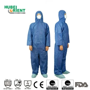 CE Cat.III Type 5/6 Dark Blue Disposable SMS Chemical Protective Coverall