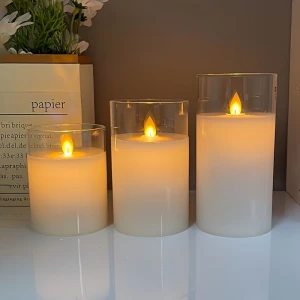 Wholesale 3pcs White Glass Swaying LED Flameless Candles with Remote Control