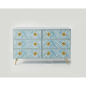 Optical Bone Inlay Blue Chest Of 6 Drawers
