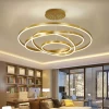 Modern gold finish led chandelier with 3 ring round led pendant chandelier for living room