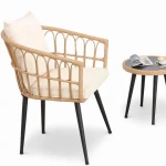 3 Pieces Outdoor Wicker Bistro Set Rattan Chair Conversation Sets Garden Furniture For Cushioned With Tempered Glass