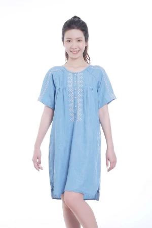 Women's Denim Long Dress With Embroider