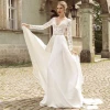 free shipping Long Sleeves Wedding Dresses Lace Deep V-neck Sweep Train Vestido de Novia A-line Satin Gowns For Bridal