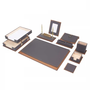 Star Luxury Leather Desk Set 11 Accessories Gray
