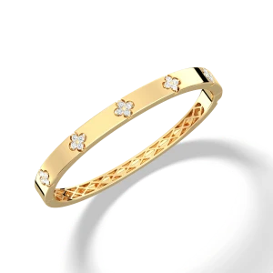 Charm & Dazzle Clover Hinged Lab Made Diamond Bangle Bracelet