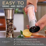 1, 2 Pack Brushed Stainless Steel Pepper Mill and Salt Mill, Adjustable Premium Salt and Pepper Grinder Set