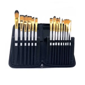 14 pcs Multi-Tip Artist Paint Brush Set Gold Aluminium Ferrule Package with Zipper Bag for Beginners Painters Artists