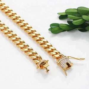 18K Gold Plated Stainless Steel Cuban Link Chains Chain Necklace For Men