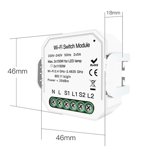 Buy 2 Gang 2 Way Smart Wifi Switch Module Smart Life Tuya Switch Relay ...
