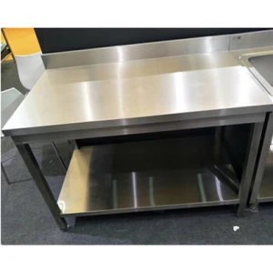 2-tier stainless steel restaurant furniture kitchen work table with square legs and 100 backsplash