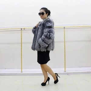 2015 fashion style real natural silver fox fur coat for women