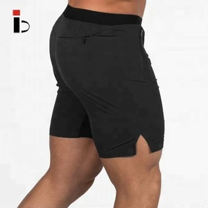 2018 gym fitness polyester mens shorts with zipper pockets