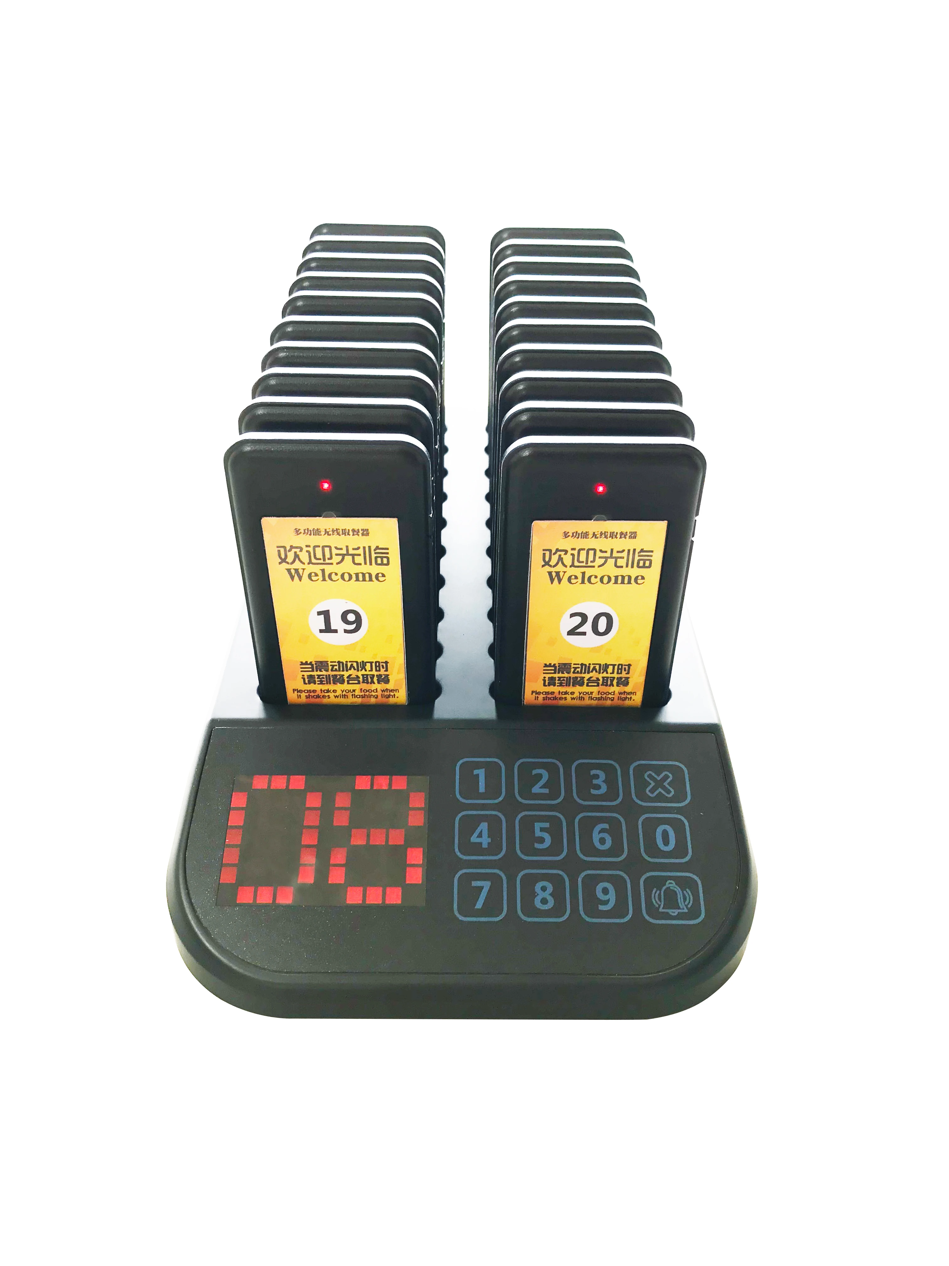 2020 New Waterproof wireless pager system with 20 pagers for restaurant beeper custom logo coaster pager