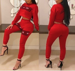 2020 Women High Quality Custom Red Color Hoodie Suit with Logo Sport Wearing Fashion Fall and Winter Wearing