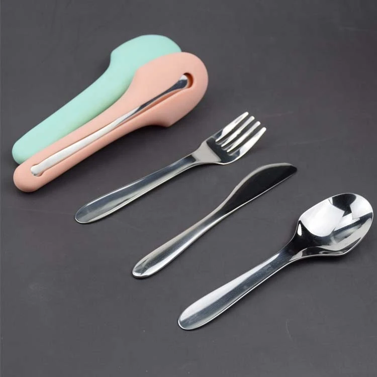 2021 New Design Flatware Set Stainless Steel Home Usage Cutlery Set Stainless Steel Travel Cutlery Set With Silicone Case