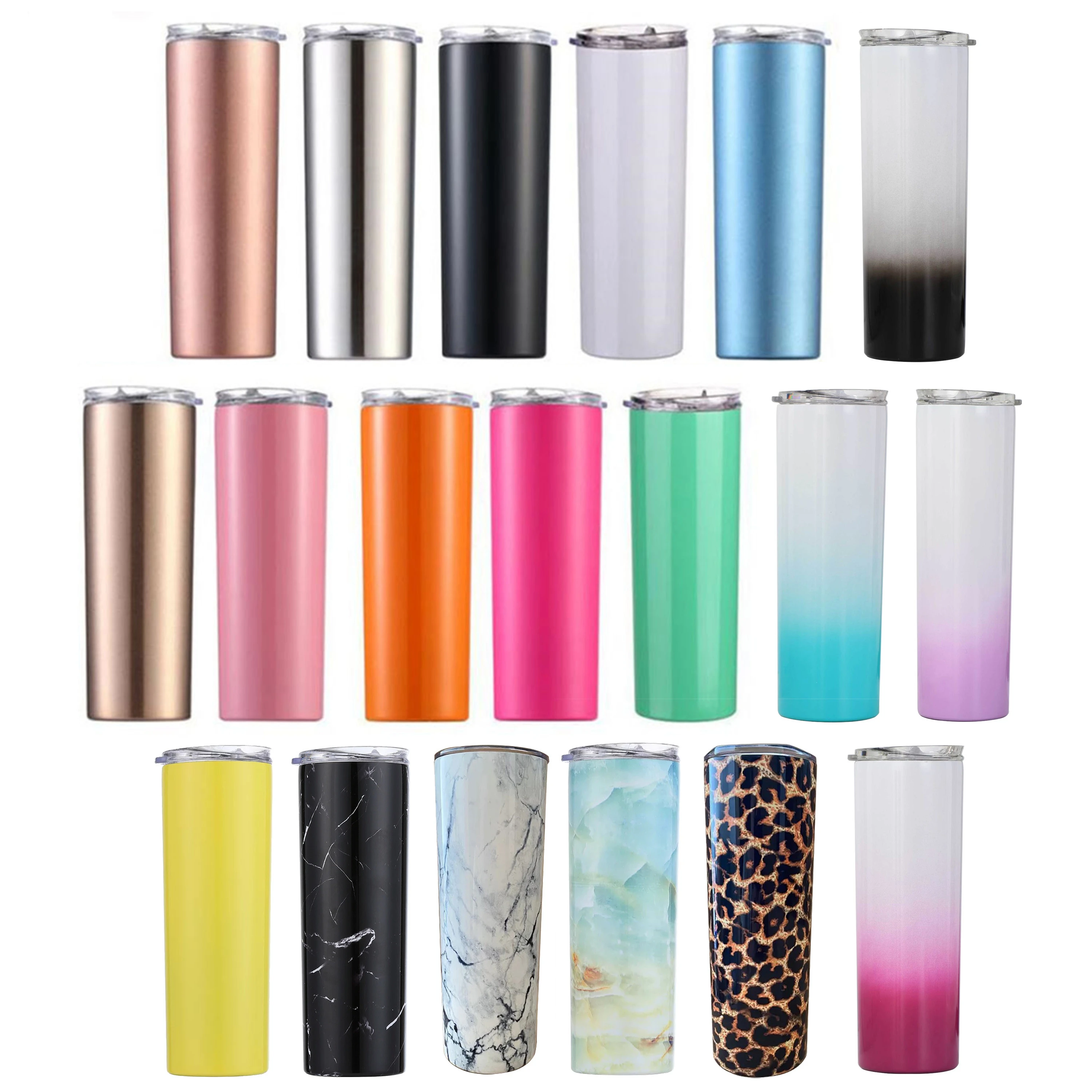 20oz Skinny White Straight Sublimation Blanks Stainless Steel Tumblers With Metal Straws