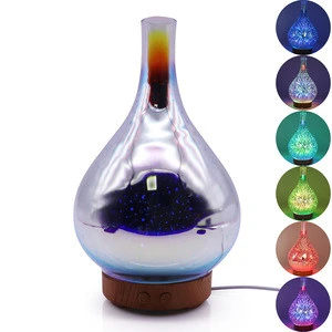 3D Fireworks LED Night Light Air Humidifier Glass Vase Shape Aroma Essential Oil Diffuser Mist Maker Ultrasonic Humidifier