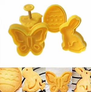 4Pcs Easter Bunny Pattern Plastic Baking Mold Biscuit Cookie Cutter Pastry Plunger 3D Die Fondant Cake Decorating Tools MZL