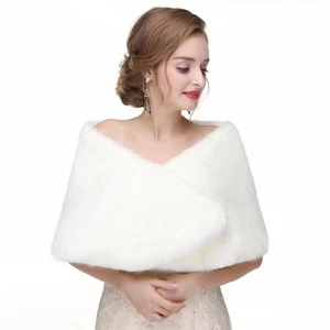 5 Color-2018 New Winter Lady Dress Shawl Fake Fur Wrap Long Hair Scarf White Wedding Jacket