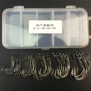 50pcs/Box Carbon Steel Crank Hooks Kit with Fishing Box Fishhooks 2# 1# 1/0# 2/0# 3/0#