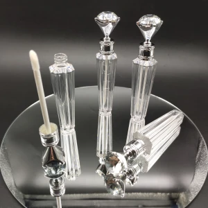 5ml custom logo silver diamond transparent bottle crown scepter lip gloss tube