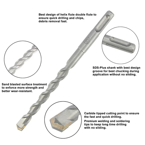 5PCS SDS Plus Sandblasted Finish Carbide Tip  Hammer Drill Bits