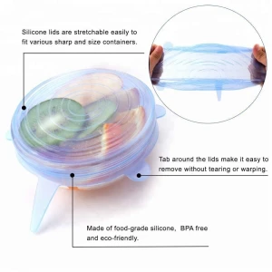 6 Pack Reusable Eco-Friendly Dishwasher Safe Food Silicone Cover Cap Universal Silicone Stretch Lids